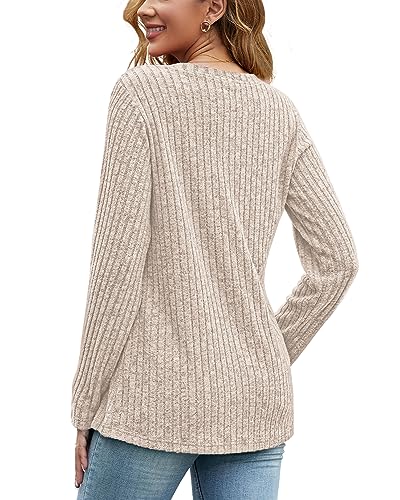 Image of JomeDesign Womens Sweaters Long Sleeve Shirts V Neck Sweatshirt Loose Casual Tunic Tops