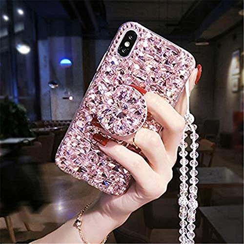 Diamond Case for iPhone 12 Pro Max,3D Handmade Diamond Kickstand Rhinestone Bling Diamond Glitter Case for iPhone 12 Pro Max 6.7 Inch (Pink)