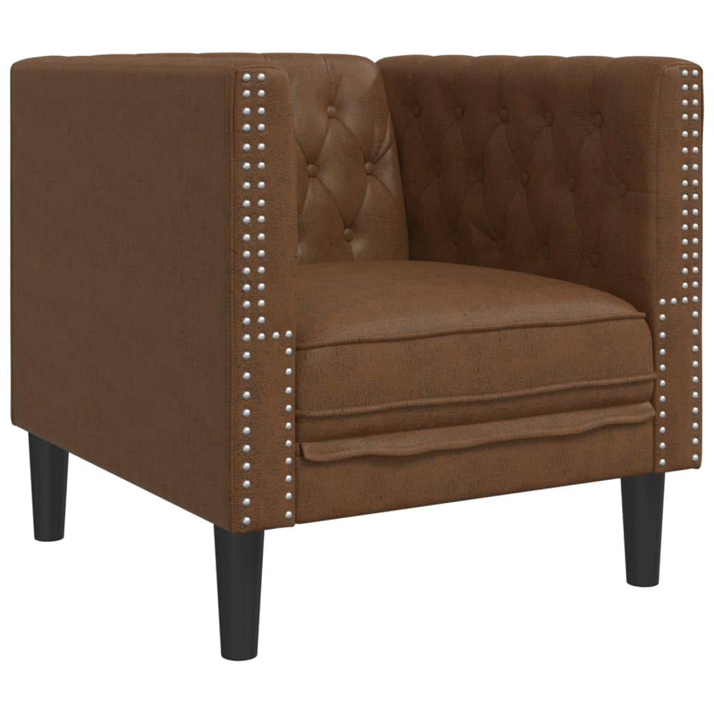 Set di 3 divani Chesterfield in similpelle scamosciata marrone, per soggiorno e camera degli ospiti, mobili imbottiti con vano portaoggetti, comodo set di seduta, ideale per rilassarsi