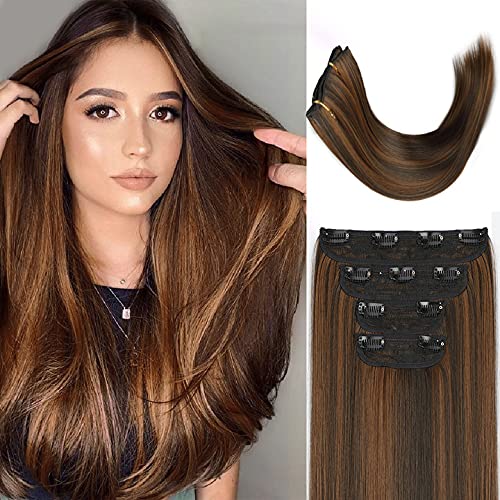 DeeThens Straight Clip in Hair Extensions Highlights Long Hair Extensions for Women Clip Thick Extensions for Women
