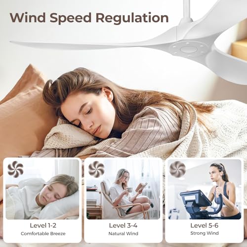 Image of Obabala Ceiling Fan Without Lights,Outdoor Ceiling Fan with Remote, 6-Speed Adjustable Reversible DC Motor for Patio & Living Room (White, 52 in)