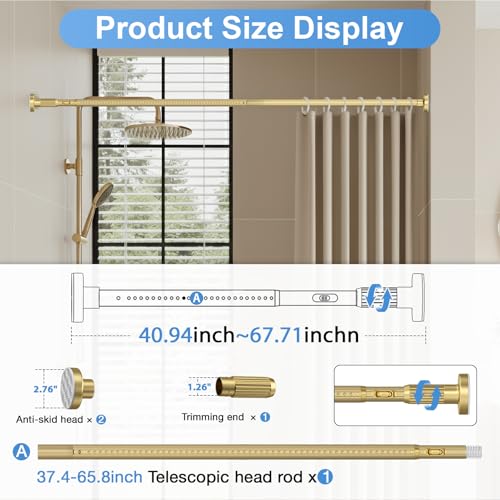 Image of Tension Rod 41-67inch Gold Tension Curtain Rods no Drilling