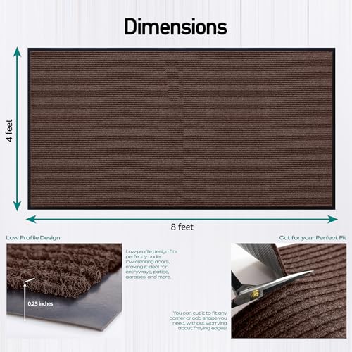 Image of MaxMat Heavy Duty Rubber Door Mat - Large Commercial, Waterproof, Low-Profile, Easy to Clean Floor Mat (4 x 8 Feet, Brown, MXM-RIB0048BR)