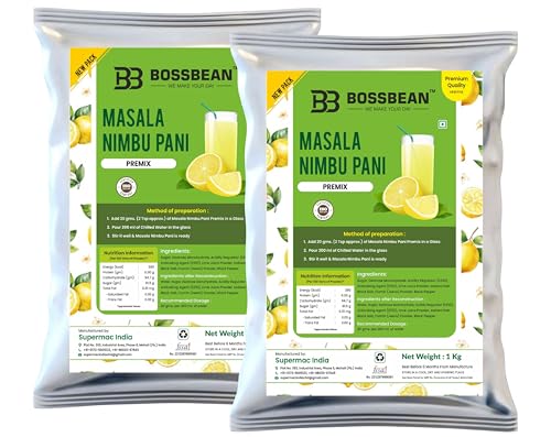 Image of Bossbean Masala Nimbu Pani Premix Powder | Refreshing Instant Lemon Drink | Just Add Water | Summer Cool Beverage | Pack of 2 x 1kg Pouch