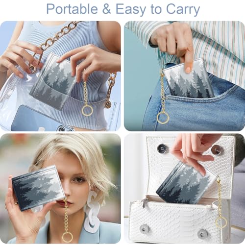 Image of Trifold Womens Wallet Small Slim RFID Blocking Card Wallet Cute Credit Card Holder Leather Mini Purse with Cash Pocket 7 Card Slots ID Window, Forest