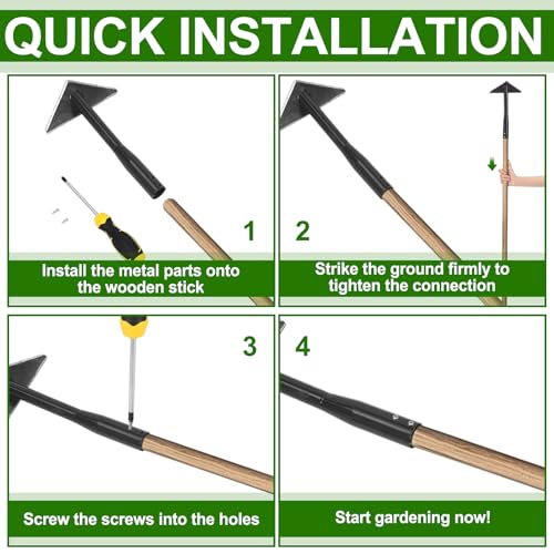 ElaraBerry 6 Inch Wide Triangle Hoe with 60 Inch Long Wood Handle Scuffle Hoe with Triangle Head Gardening Tool Steel for Quickly Weeding and Cultivating - Thumbnail 3