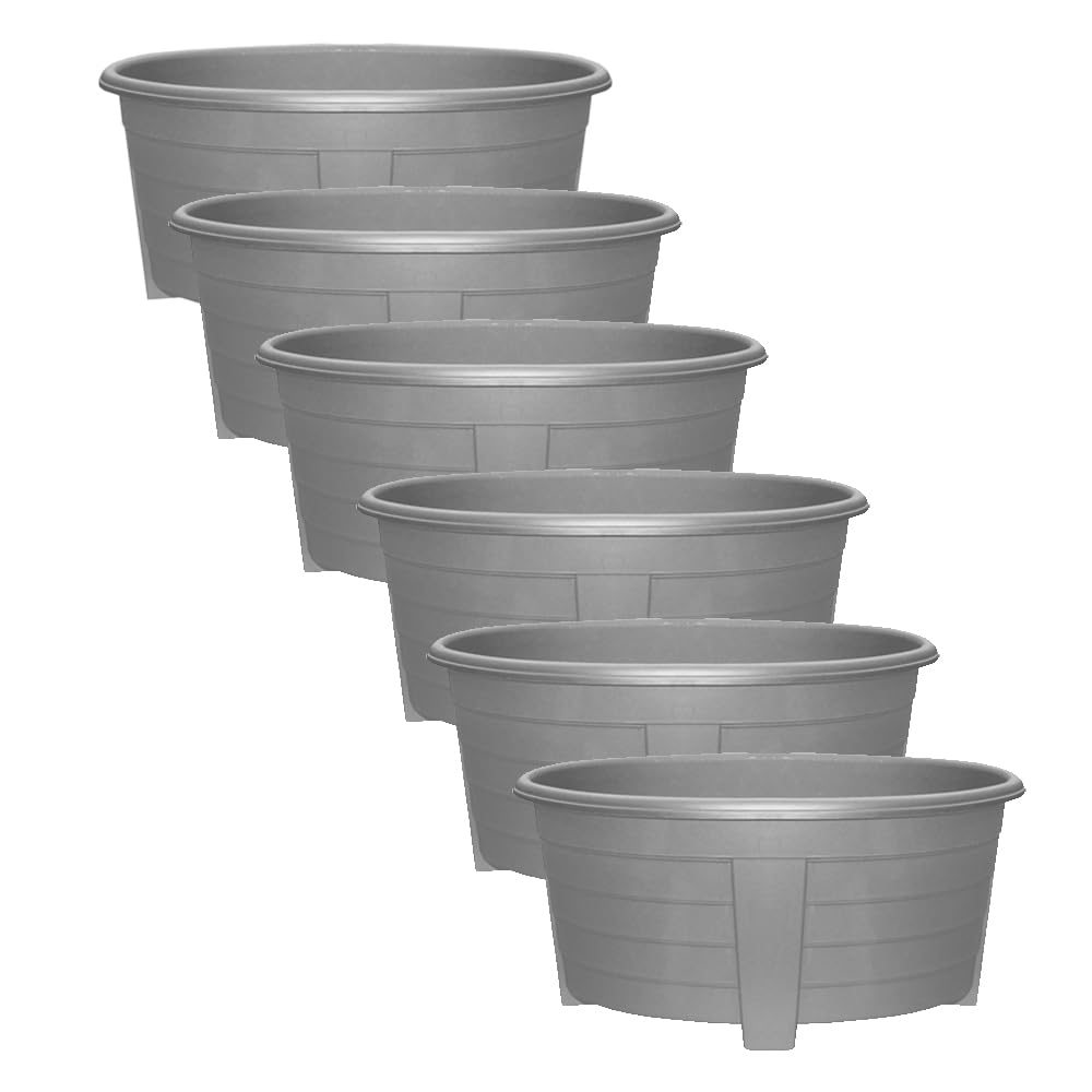 SIDSONS 55cm Large Plastic Oval Plant Pot - Garden Flower Planter Pots Garden Window Herb Box, (Pack Of 6) Indoor & Outdoor Flower Pots/Plant Pot, DIY Drainage Holes, 55cm diameter (6, Dark Grey)