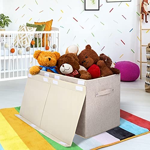 Popoly Large Toy Box Chest Storage With Flip-Top Lid, Collapsible Kids Storage Boxes Container Bins For Toys, Playroom Organizers, 25"X13" X16"(Linen Beige) #TOP1