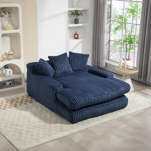 Dolamaní Sofá cama moderno de pana de 125 x 155 x 63 cm, cómodo sofá de suelo individual, con 3 cojines, para salón, apartamento, oficina (azul marino)