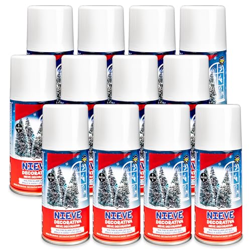 BESCH Espuma Nieve Artificial Spray Decoración Navidad para Arbol, Pulverización de Nieve, Bote Spray Efecto Nieve, Copos de Nieve (A-Nieve Decorativa 150ml, Pack 12)