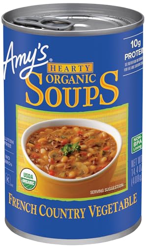 Amy’s Soup, Vegan Hearty French Country Vegetable Soup, Gluten Free, Made With Organic Rice, Vegetables and Herbs, Canned Soup, 14.4 Oz
