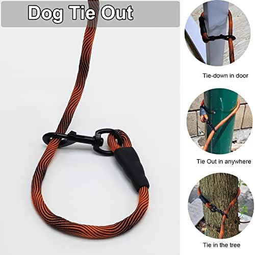 BTINESFUL Dog Tie Out, Check Cord Long Tether Rope Leash, 8ft 12ft 20ft 30ft 50ft 75ft Yard Training Dog Lead - Large Medium Small Dogs Outdoor Playing, Camping, or Backyard (12ft, Orange Black) — view 2