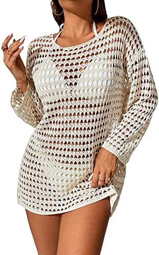 Cozyease Women’s Crochet Hollow Out Cover Up Swimsuit Long Sleeve Drop Shoulder Cover Up Beach Wear Cozyease Women’s Crochet Hollow Out Cover Up Swimsuit Long Sleeve Drop Shoulder Cover Up Beach Wear