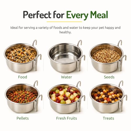 Image of Pets Empire Best Stainless Steel Birds Coop Cup Feeder Bowl (200 ML Pack of 4, Hook)