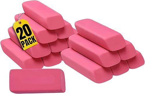 1InTheOffice Borrador biselado rosa, borradores de bloque, bloque rectangular de borde inclinado, grande, paquete de 20