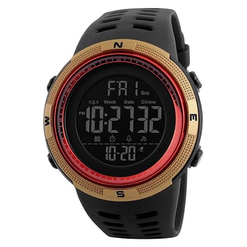 メンズ防水電子時計大型ダイヤルスポーツファッション多機能屋外学生時計 (1251 red gold)
