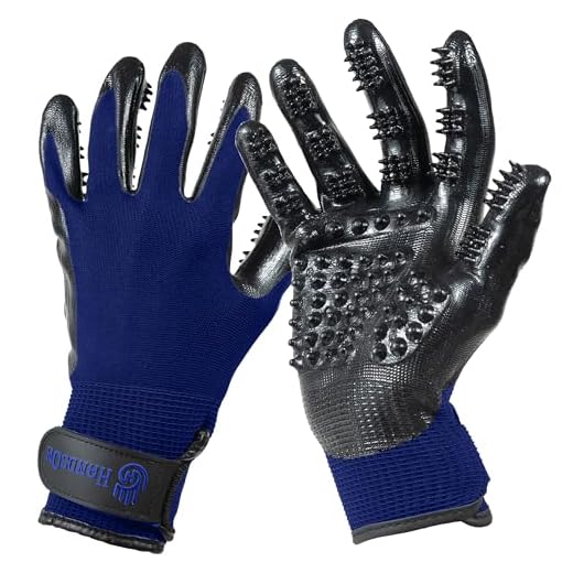 H HANDSON Pet Grooming Gloves - Patented #1 Ranked, Award Winning Shedding, Bathing, & Hair Remover Gloves - Gentle Brush for Cats, Dogs, and Horses (Blue, Small)
