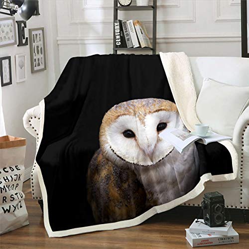 Loussiesd Owl Fleece Blanket 3D Animal Printed Sherpa Throw Blanket for Sofa Bed Bird Decor Plush Blanket Wildlife Style Fuzzy Blanket Bedroom Decor Single 50"x60"