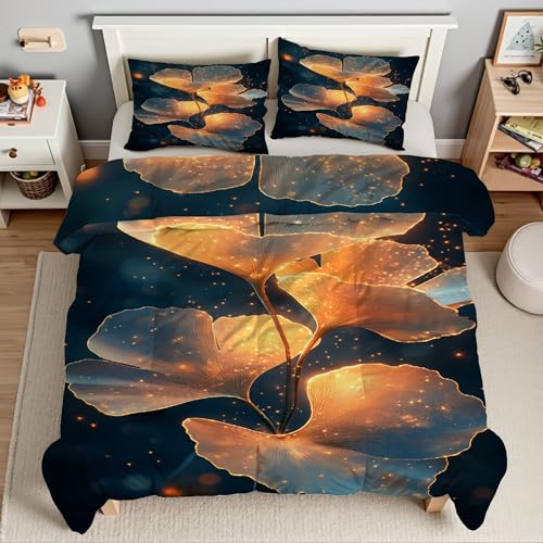 Genérico Edredón Cama 105 Punto De Luz Edredón Nórdico 180x220 Hoja De Ginkgo Edredones Suave, Cálido y Transpirable, Edredon Nordico Microfibra con 2 Fundas Almohada 50x75