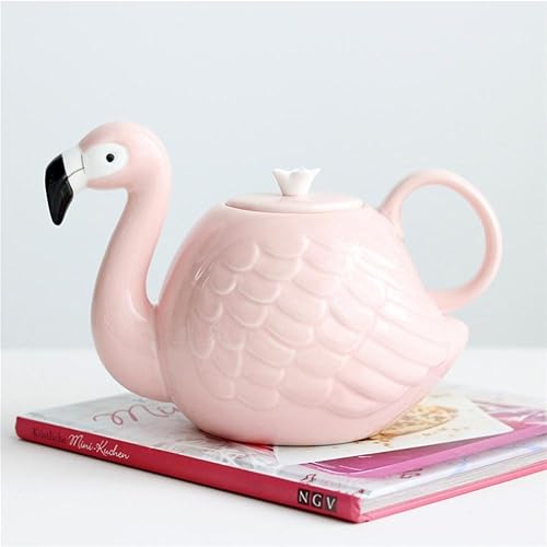 Miniatura 3 de JointVictory - Tetera de flamenco de 34 onzas, regalo de flamenco rosa, pequeña olla de porcelana para mujeres, apta para microondas y lavavajillas