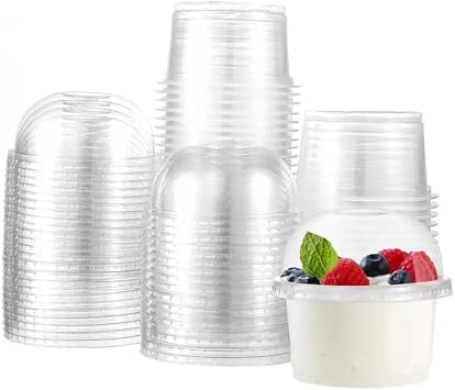 50 Pack Dessert Cups with Lids Clear Plastic Cups Disposable Ice Cream Cups for Food, Dessert Cupcakes, Fruit