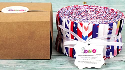 Soimoi 40Pcs American Color Flag Theme Print Cotton Precut Fabrics for Quilting Craft Strips 2.5x42inches Jelly Roll, Red - Image 4