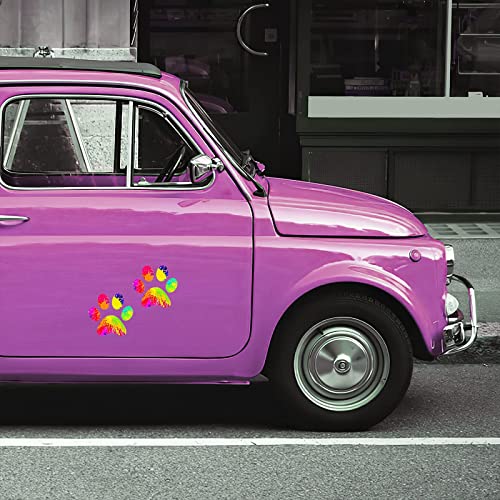 Image of 2 Pack 5.1 inch Rainbow Tie Dye Cat Dog Pawprint Reflective Vinyl Car Decals Stickers Van Trucks Women Men Motorcycle Laptop Decals Skateboard Bike Bumper Window