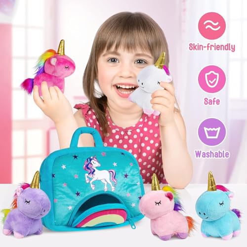 Image of KMUYSL Toys for 18 Months+ Year Old Girls, Plush Stuffed Animal with 5 Unicorn Babies in Plush Bag Toy, Soft Plush Toys Set, Christmas Birthday Gifts for 2 3 4 5 6 7 8 Girls Boys Baby, Toddler, Kids