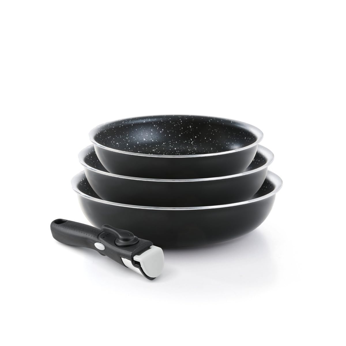 Qdesign - Set di 3 padelle da 20 e 24 e 28 cm - Struttura a nido d'ape - Materiale a 3 strati - Resistente ai graffi e antiaderente - Resistente al fuoco - Cucina sana - Nero