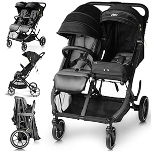 BabyCruiser Double Stroller Newborn and Toddler – Compact Side by Side Twin Stroller, Lightweight, Easy Maneuverability, Fits Standard Doors, Adjustable Settings from Birth up to 48.5 lbs per seat