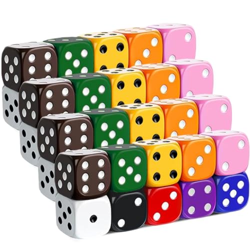 40X Dadi da Gioco 6 Facce Colorati 16mm Acrilico – Set per Giochi da Tavolo, Roleplay, Accessori Multicolore