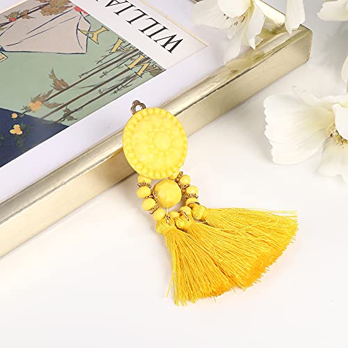 Udalyn 4 Pairs Tassel Earrings For Women Dangle Clip On Earrings Colorful Bohemian Tassel Earrings Statement Earrings Handmade Jewelry Gift Non Piercing Earrings For Sensitive Ears #TOP2