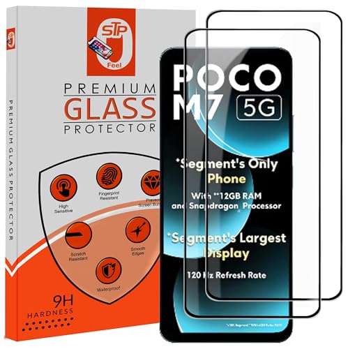 Image of STP FEEL Premium HD+ Tempered Glass Screen Protector Guard Compatible For Poco M7 5G (6.88 Inch, Pack of 2) | Edge to Edge Coverage With Easy to installation kit for Smartphone