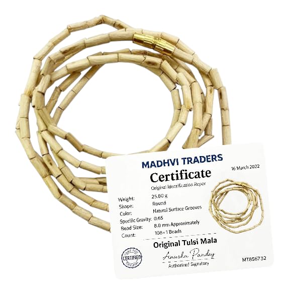 Image of Original Tulsi Kanthi Mala from Vrindavan Dham | Pure Natural Tulsi Wood Beads | ISKCON Style Single Round Spiritual Necklace for Men & Women | Hindu Pooja & Meditation Mala