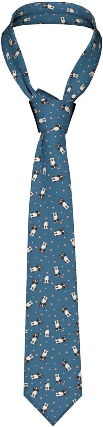 Men's Neckties Boston Terrier Seamless Pattern Soft Silk Wedding Necktie Teachers Neck Ties