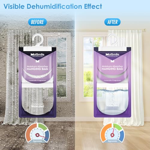 Image of Moisture Absorbers 10 Pack Lavender Fragrance, Hanging Closet Dehumidifier Bags, Humidity Absorber, Compact Eliminates Odors Humidity Packs for Car, Bathroom, Bedroom, Basement, 9.8OZ