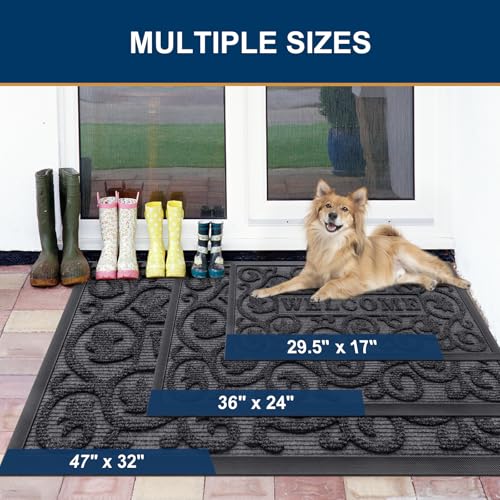 Image of Smiry Welcome Door Mat Outside Entrance, Heavy Duty Trap Dirt and Moisture Easy Clean Low Profile Patio Porch Indoor Outdoor Front Doormat for Entry, 29.5x17 Inch, Grey