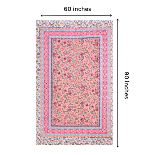 Image of elanorhomes 100% Cotton 240 TC Single Bed Sheet Set | Floral Hand Printed Bedsheet with Pillow Cover | Soft Breathable Fabric for Bedroom | 60x90 Inches (Blush Garden)