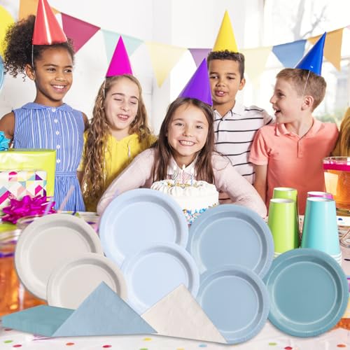 Image of CMUSKO Blue Birthday Decorations - 150pcs Dusty Blue Gradient Plates & Napkins Kit Serves 50 for Dusty Theme Baby Shower,Wedding, Bridal Shower