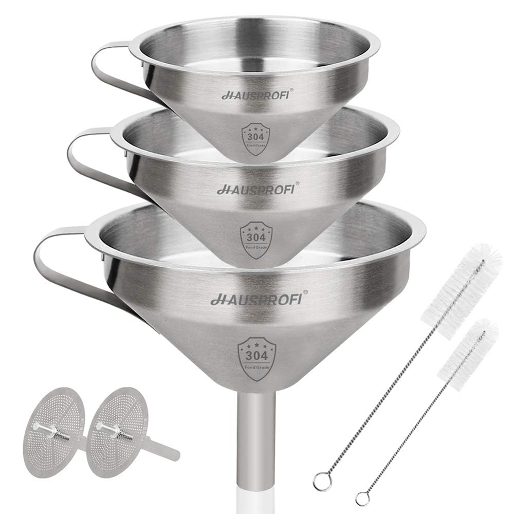 HAUSPROFI Stainless Steel Funnels, Made Of Food Grade Stainless Steel for Liquid, Spices, Powder, Lotion, Oils, 11/13/15cm (4.3/5.1/5.9inch)