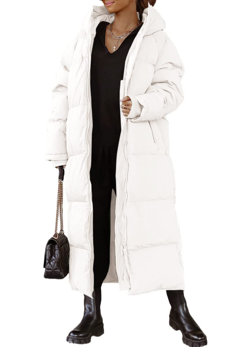 tankaneo Womens Hooded Long Quilted Coat Maxi Length Long Sleeve Puffer Jacket Warm Padded Coat Thick Winter Outerwear-picture-13