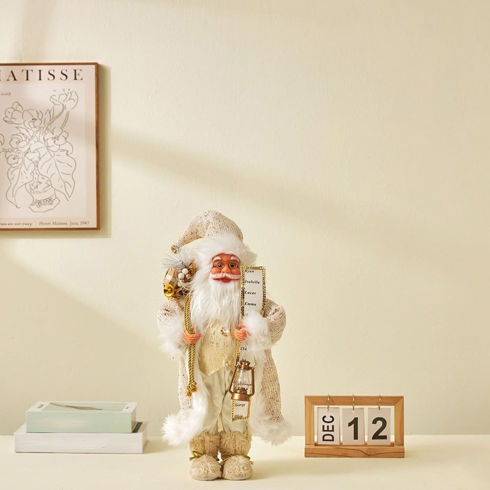 Katutude Statuina di Babbo Natale statuina di Babbo Natale in Piedi da 30 cm con Borsa Regalo Statua di Babbo Natale Decorazioni Tradizionali per la tavola di Natale Regalo di Natale per Bambini