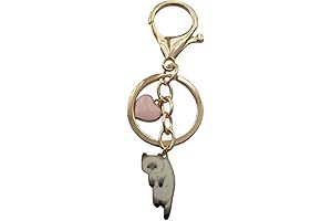Cute White Kitten Keychain with Pink Love Heart Necklace