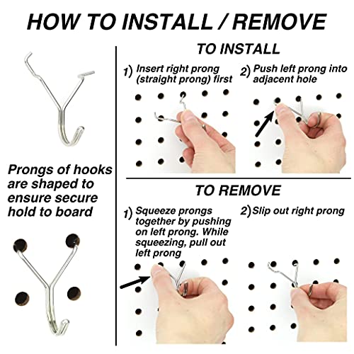Pegboard Hooks 50-Pack 1In J-Hook - Will Not Fall Out - Fits Any Peg Board - Stainless Steel - Multipurpose - Organize Necklaces, Jewelry, Retail Items, Keys, Craft Or Supplies #TOP5