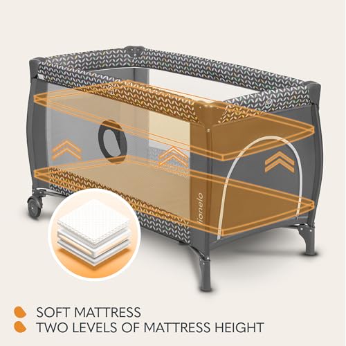 Sven Plus 2en1 Cuna de viaje y parque de bebés 1 0-36M Para niños hasta 15 kg Función de cambiador Mosquitero Apertura lateral con cremallera Ajuste de altura Gris