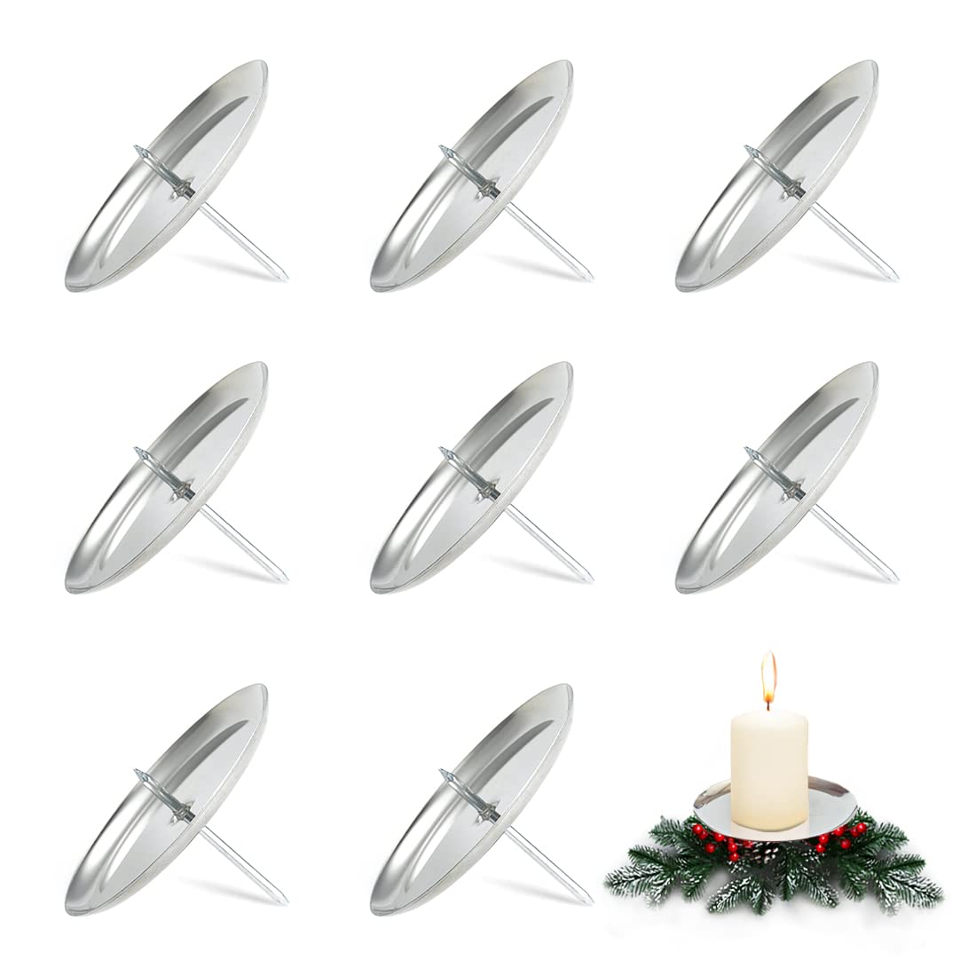 Lot De 8 Bougeoirs Avent En Métal Argenté - Pour Couronnes De Noël & Décoration