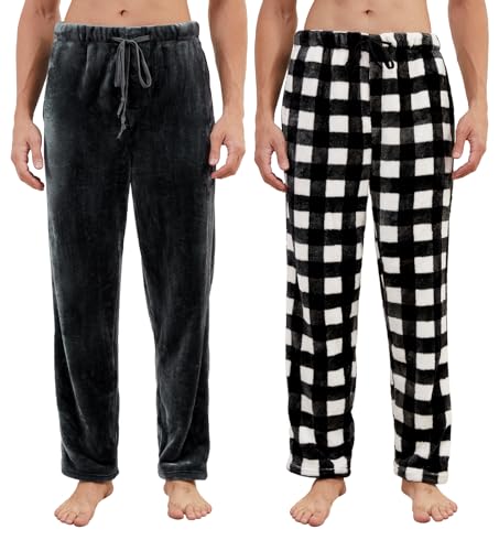 Orrstarry 2 Pack Mens Plush Pajama Pants, Fluffy Warm Fleece Sleep Pj Soft Lounge Bottoms with Pockets for Winter Black/Black-Plaid XL Orrstarry 2 Pack Mens Plush Pajama Pants, Fluffy Warm Fleece Sleep Pj Soft Lounge Bottoms with Pockets for Winter Black/Black-Plaid XL