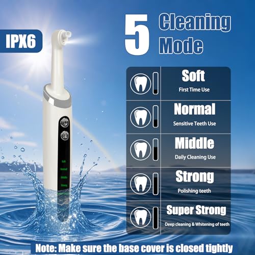 Zahnpolierer, Wiederaufladbare Zahnaufhellung Kit für Zahnreinigung und Aufhellung, Elektrischer Zahnpolierer mit 3-Zahnpolierpaste, 5-Bürstenköpfe, 5-Geschwindigkeitsmodi, LED-Licht – Bild 4