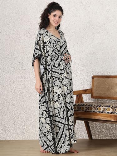 Image of Secret Wish Rayon Maternity Kaftan Nighty /Free Size /Feeding /Nursing /Zipper /Drawstring /Full Length