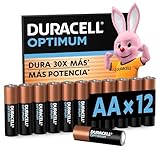 Duracell Pilas AAA Optimum Alcalinas, Extra Potencia 1.5V, Mayor Rendimiento, Paquete de 12 baterias